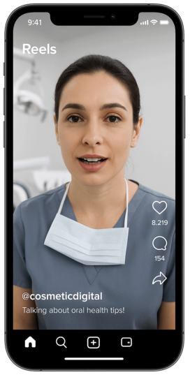 A dentist making a short video for Instagram & Tiktok